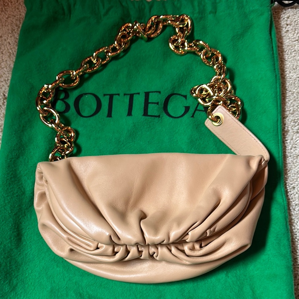 Bottega Veneta Tan and Gold Intrecciato Shoulder Bag